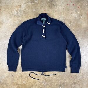 Lauren Ralph Lauren Women's Petite M Navy Blue Wooden Toggle Pullover Sweater‎